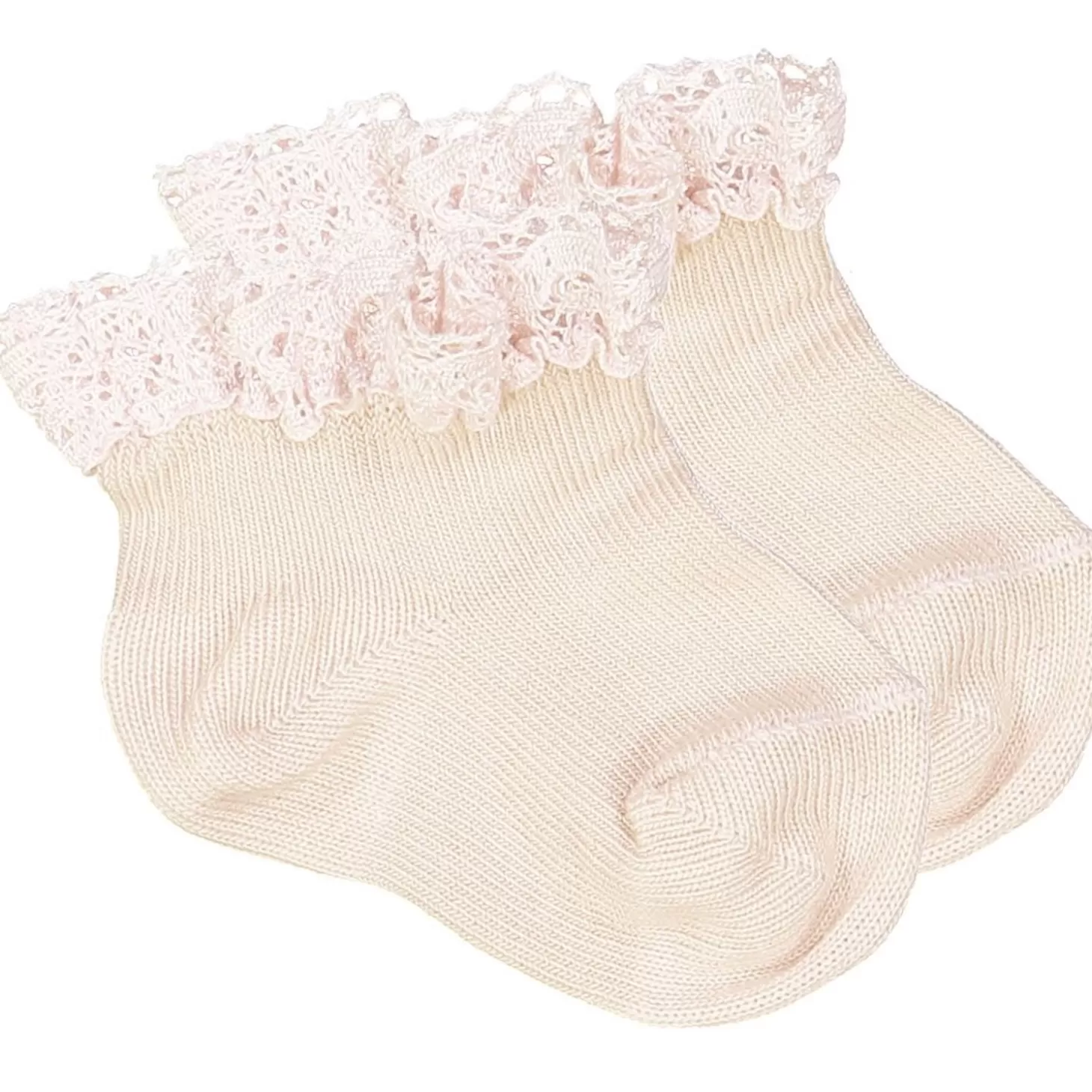 LOUIS LOUISE Chaussettes Fleurette Coton Rose Pale Fashion